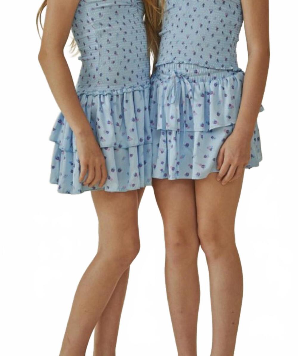 NEW THEME kids willow satin skort in pastel blue ditsy